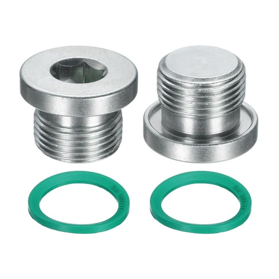 2 Pack M20x1.5 Inner Hex Head Pipe Fitting Plug, Universal Carbon Steel Thread Socket Plug with Green O-Ring for Terminate Pipe Ends or Replacement Drains