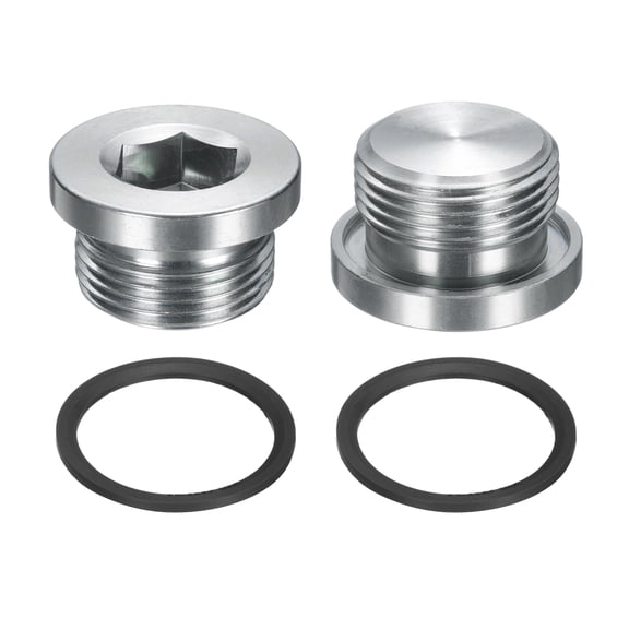 2 Pack M30x1.5 Inner Hex Head Pipe Fitting Plug, Universal Carbon Steel Thread Socket Plug with Black O-Ring for Terminate Pipe Ends or Replacement Drains