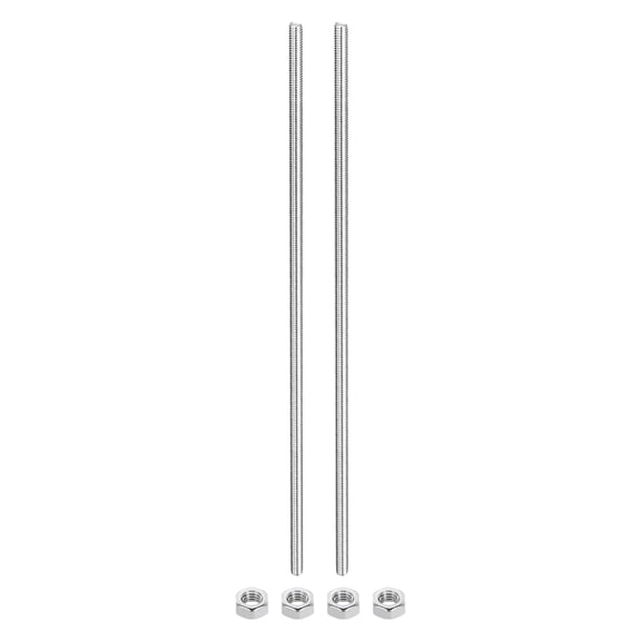 2Pack M6 x 250mm Fully Threaded Rod with 4 Pack Hex Nuts, 1.25mm Thread Pitch 304 Stainless Steel