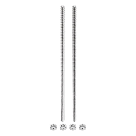 2Pack M8 x 400mm Fully Threaded Rod with 4 Pack Hex Nuts, 1.25mm Thread Pitch 304 Stainless Steel