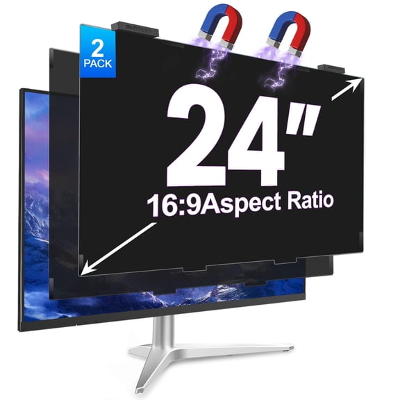 2Pack Magnetic 24 Inch Privacy Screen for Computer Monitor 16:9 Aspect Ratio, Hanging Removable Anti-Blue/Glare Protector Film, Anti Spy Desktop Security Private Filter 24in