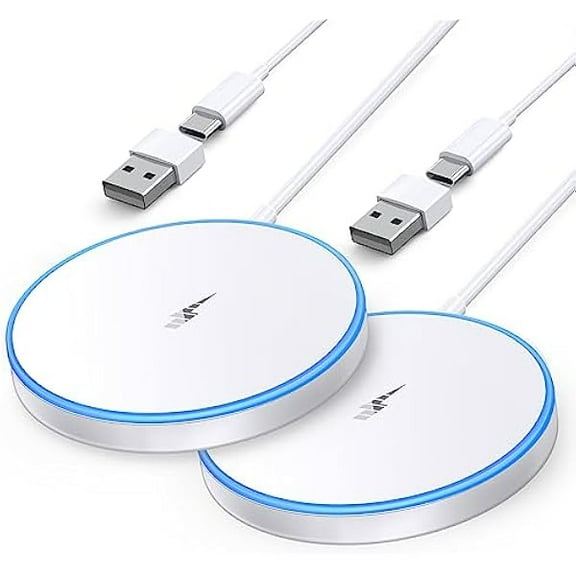 2Pack Magnetic Wireless Charger Fast Apple Mag-Safe Charger for iPhone 16/15/14/13/12 Series AirPods 3/2/Pro/Pro 2 LED Magnet Charging Pad Mag Safe Charger with Dual Charging Ports