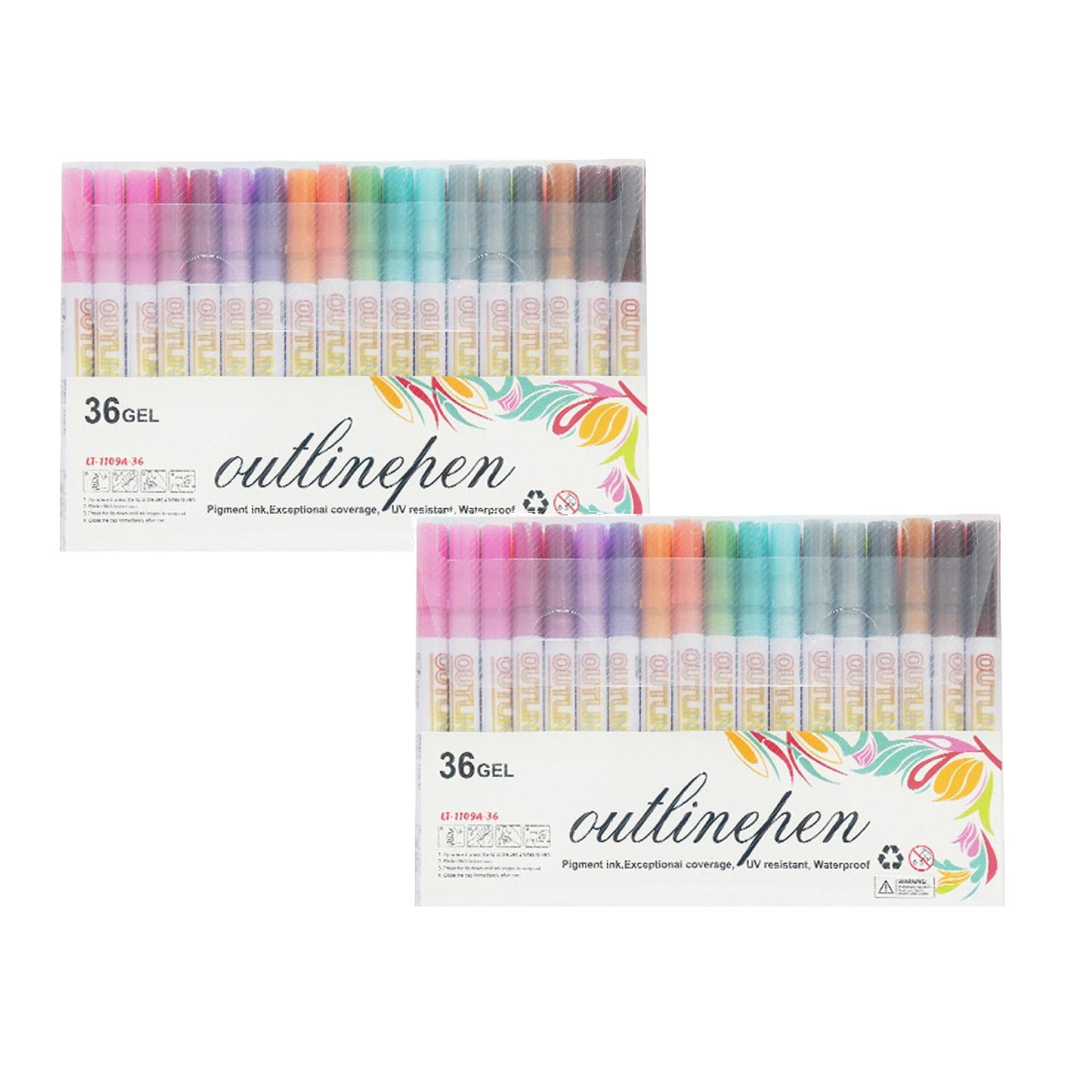 2Pack Marker Pen For Highlight, 2026 New Dual-Line Highlighter Outline Marker Set, Metallic Paint Markers For Black Paper Pens Glitter Markers Scrapbook Supplies (36 Color)