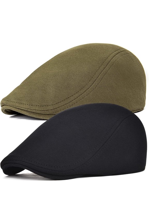 2Pack Men Cotton Newsboy Cap Soft Fit Cabbie Hat