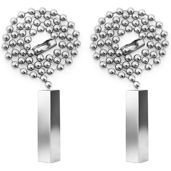 2Pack Metal Ceiling Fan Pull Chain, 12 Inch Minimalist Beaded Decorative Extender, Elegant Light Pull Charm for Ceiling Fans & Lamps, Durable Silver Chain Replacement