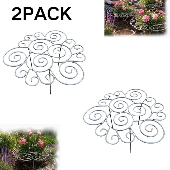 2Pack Metal Support Ring for Garden, Peony Cage Stand, Reusable Flower Grid Holder, Decorative Grow Through Rings, Stackable Houseplant Stake, Dahlia Cage, Outdoor Orchid Clip,Silver-2Pack