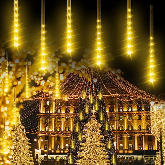 2Pack Meteor Shower Rain Lights, Waterproof 30cm 8Tubes 288LEDs Waterfall Falling Cascading Rain Drop Solar Icicle String Lights for Garden Christmas Wedding Party Decorations