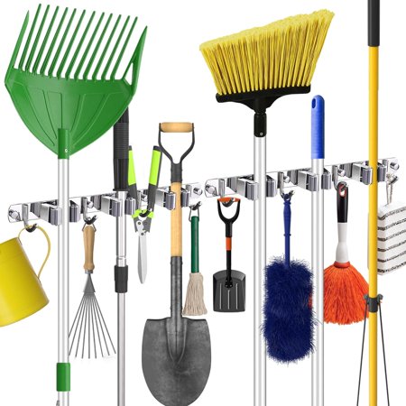 2Pack Mop and Broom Holder Wall Mount, Heavy Duty Broom Organizer Storage Tool Racks for Garage Home Kitchen Laundry Garden