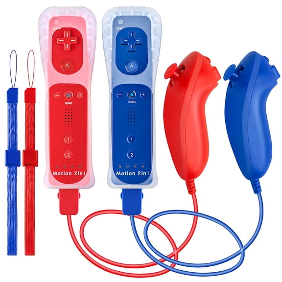 2Pack Motion Plus Wii Remote Controllers with Nunchucks,Wii Remote Controllers with Built in Motion Plus Compatible for Wii U Consoles(BlueRed) [video game]