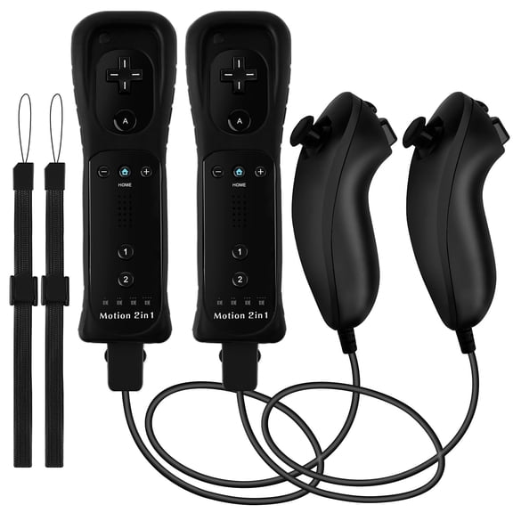 2Pack Motion Plus Wii Remote Controllers with Nunchucks,Wii Remote Controllers with Built in Motion Plus Compatible for Wii U Consoles(Black)