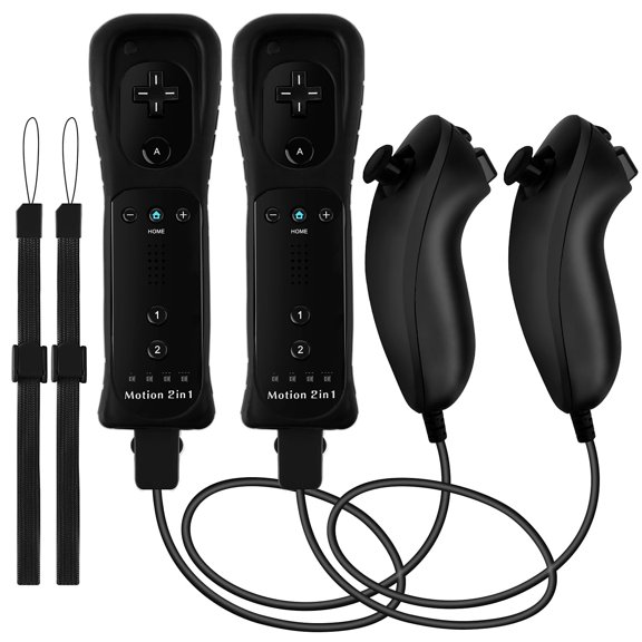 2Pack Motion Plus Wii Remote Controllers with Nunchucks,Wii Remote Controllers with Built in Motion Plus Compatible for Wii U Consoles(Black)