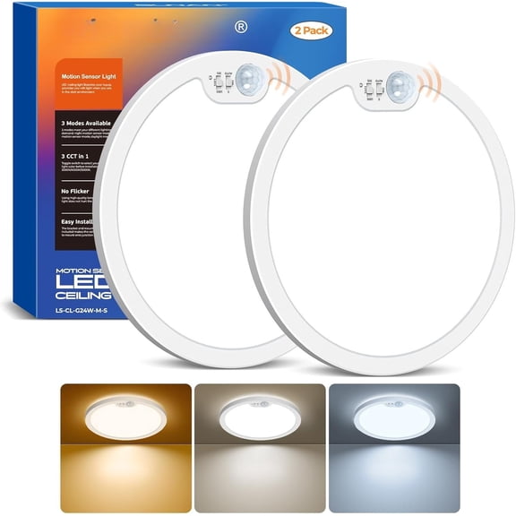2Pack Motion Sensor Ceiling Light, 12 Inch Wired Flush Mount Ceiling Light 3000K 4000K 5000K, Motion Activated Light with Timer for Hallway Stair Walk-in Closet, Non-Dimmable