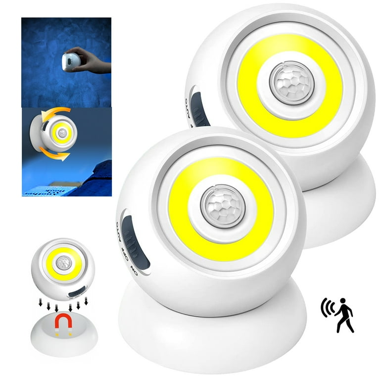 2Pack Motion Sensor Lights, 360°Motion Activated Portable Night Lights,  Battery Powered Safe Lights Wall Light, White 