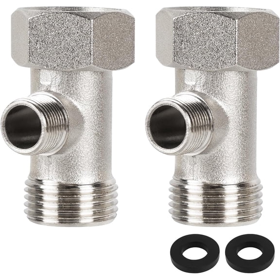2Pack Movable Tee Fittings T Valve for Bidet, 3 Way Shower Diverter Valve, Hose Adapter, Brass Arm Water Line Splitter, Silver G15/16 to G9/16