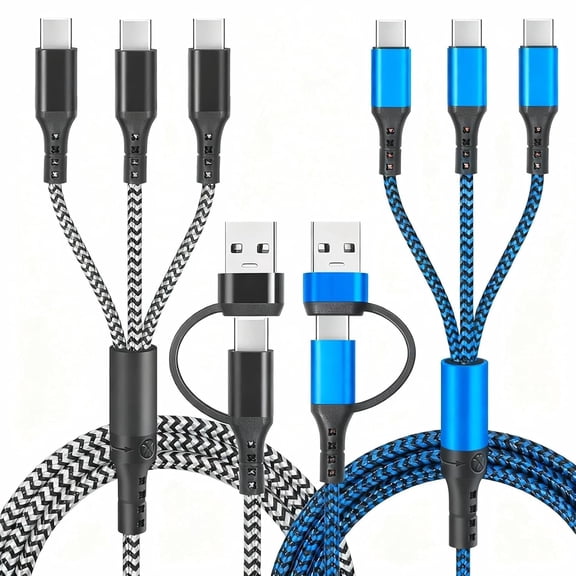 2Pack Multi Charging Cable, 5 in 1 USB A/C Multi Charger Cable Fast Charging Cord with 3 Type C Port, Universal Multiple USB Cable for Phone 17 16 15 pro max Samsung Galaxy Android Tablet and More