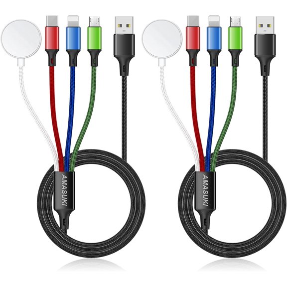 2Pack Multi Charging Cable for Apple Watch Charger 4 in 1 Travel Essentials RV Camping USB C/L/Micro Compatible with iWatch Series 11-1/iPhone 17/16/15/Android Airplane Gadgets-4FT