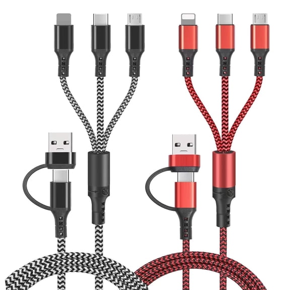 2Pack Multi Charging Cable, USB A/C Multi Charger Cable 5 in 1 Fast Charging Cord with Micro USB Type C Port, Multi USB Cable for Phone 17 16 15 14 13 12 11 X 8 6 Samsung Tablet and More -1.2M
