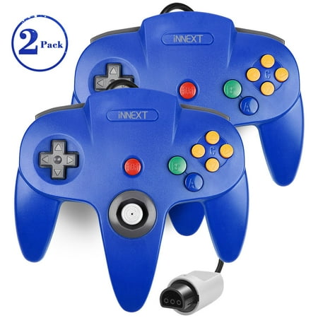 2Pack N64 Controller, iNNEXT Classic Retro Wired Controllers Gamepad Controller Joystick for N64 Console Video Games System(Blue)