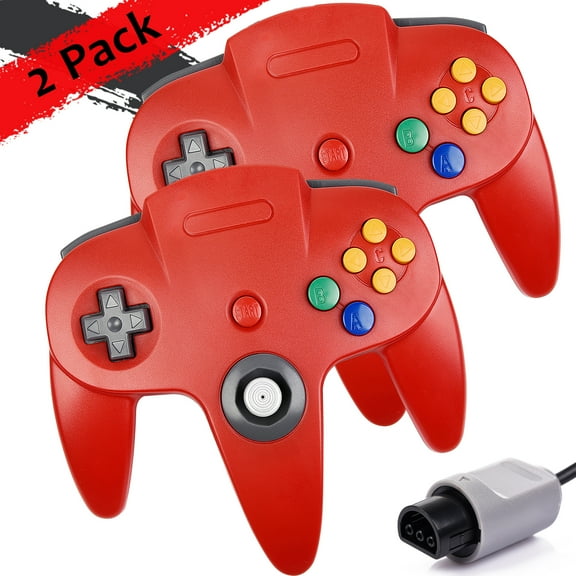 2Pack N64 Gaming Classic Controller, iNNEXT Retro N64 Wired Gaming Gamepad Controller Joystick for N64 System Home Video Game ConsoleRed)