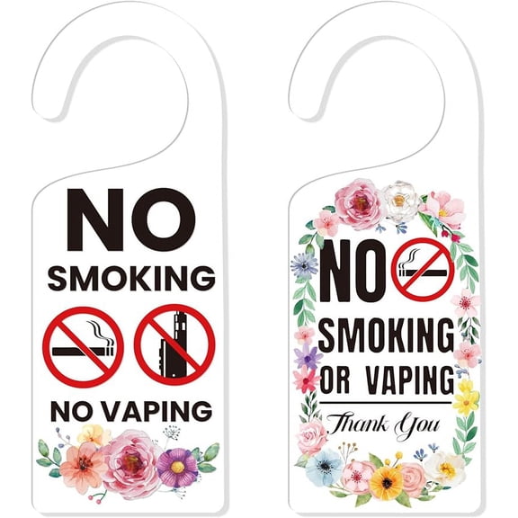 2Pack No Smoking Door Hanger Acrylic Door Hanger Sign for Decor No Vaping Sign Warning Signs for Offices
