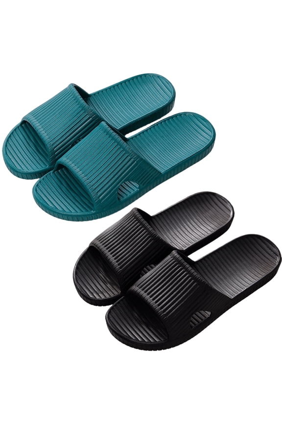 2Pack Non-Slip Bathroom Slide Sandals for Men - Quick Drying Striped EVA Slippers - Indoor Shower & Home Use Shoes