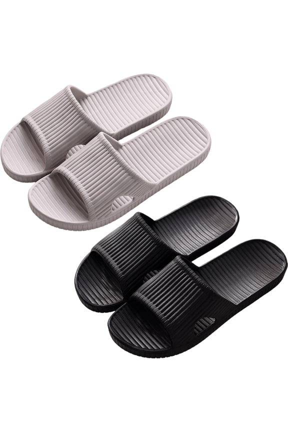 2Pack Non-Slip Bathroom Slide Sandals for Men - Quick Drying Striped EVA Slippers - Indoor Shower & Home Use Shoes