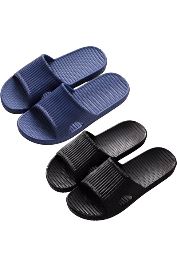 2Pack Non-Slip Bathroom Slide Sandals for Men - Quick Drying Striped EVA Slippers - Indoor Shower & Home Use Shoes