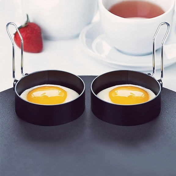 2Pack Nonstick Egg Rings Molds for Pancakes, Fried Eggs, Hamburgers - Steel Handle Breakfast Sandwich Maker, 3.5 Inch Diameter