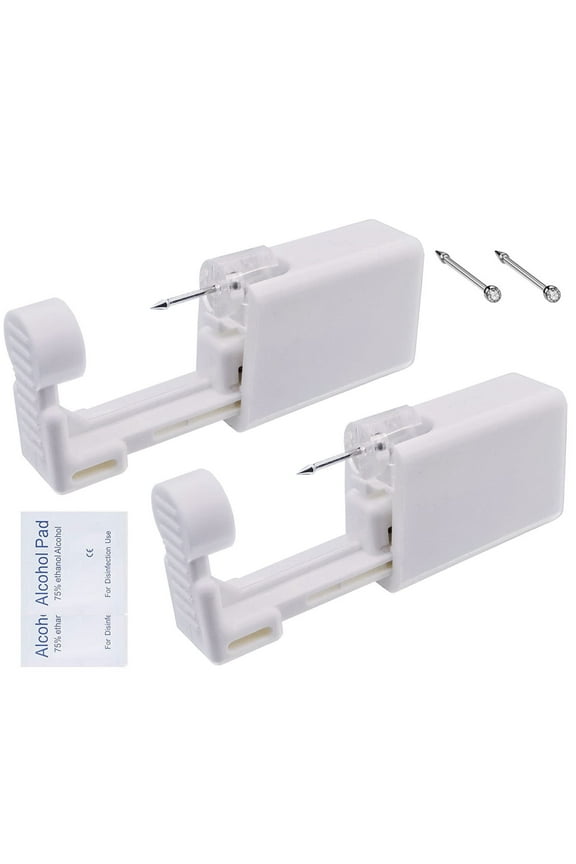 2Pack Nose Piercing Kit, Disposable Sterile Nose Piercing Gun Kit, Painless Nose Piercing Kit Tool with Silver Nose Studs