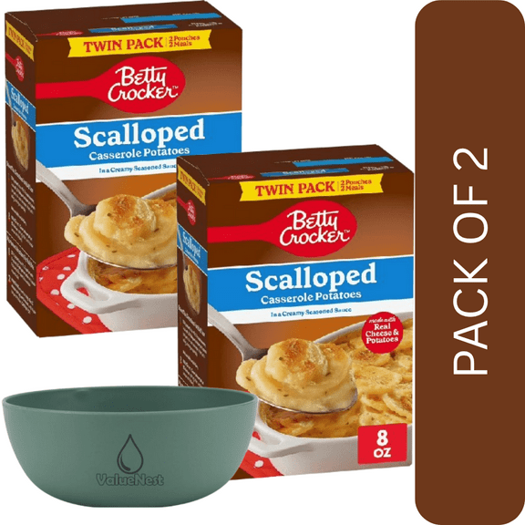 2Pack Of Betty Crocker Scalloped Potatoes Side Dish, Made with Real Cheese Twin Pack (8 oz), With Olive Green Bowl By ValueNest