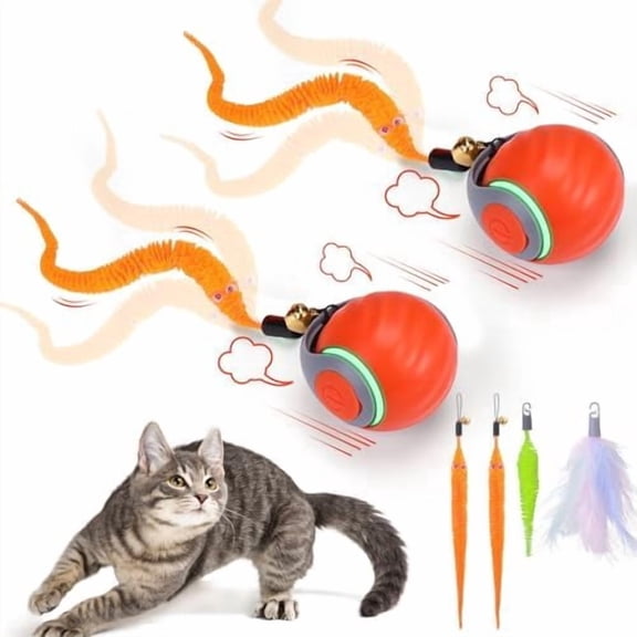 Automatic Rechargeable Cat Toy Ball – 3 Tails, 2 Speeds, for Small/Medium/Large Indoor Cats, Keeps Them Busy
