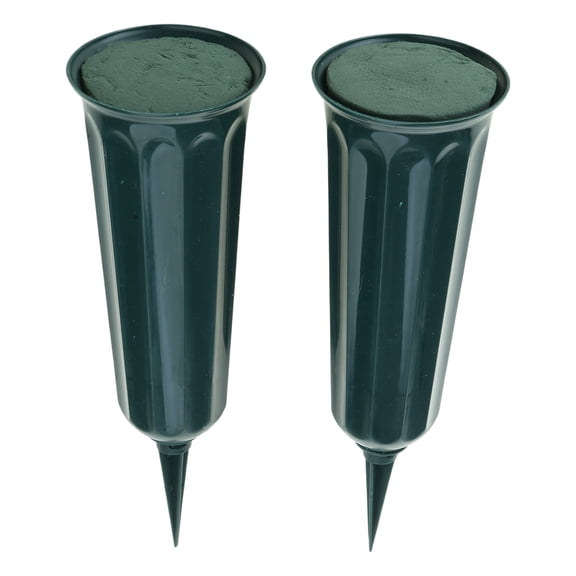 2Pack Outdoor Memorial Vases for Graveside Features Artificial Flowers Fixing Flower Holder Vase Plastic Base