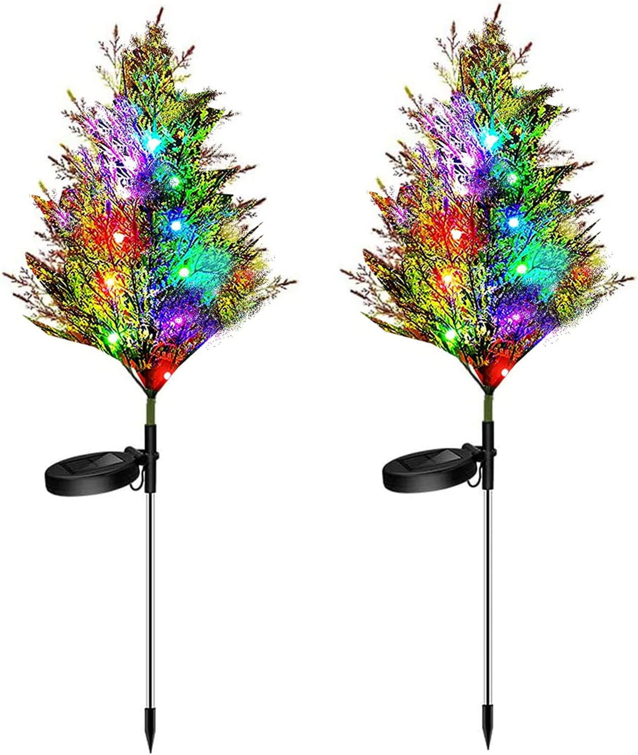 2Pack Outdoor Solar Christmas Pine Tree with Lights, Waterproof Garden