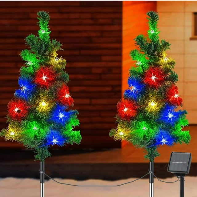 2Pack Outdoor Solar Christmas Tree, Waterproof LED Garden Decorative ...