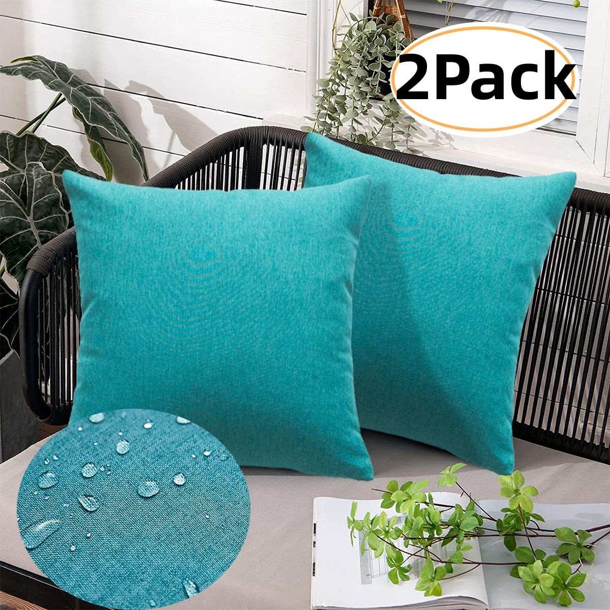 2Pack Outdoor Waterproof Pillow Covers Square Decorative Throw Pillow