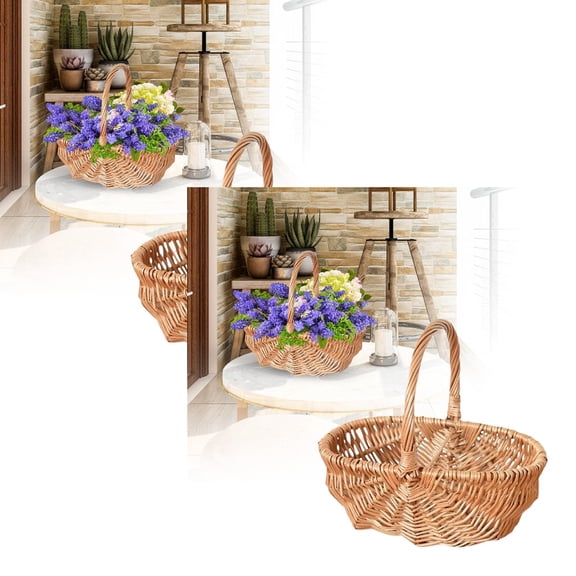 2Pack Outdoor Woven Flower Pot For Picnic Gardening And Storage Handmade Natural Rattan Planter Flower Pots Home Decor