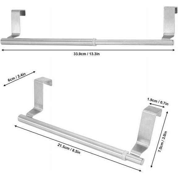 2Pack Over Door Towel Rail Holder, Towel Rack for Cabinet Retractable Stainless Steel Kitchen Over Cabinet Towel Bar Rack Shelf No Drilling