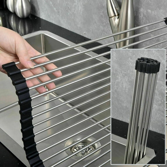 Meat Draining Rack 2Pack Over the Sink Drying Rack Dish Food Drainer Roll Up Stainless ...
