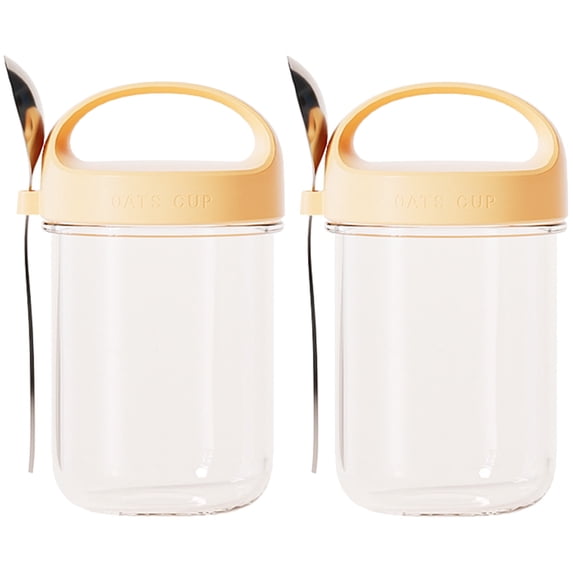 2Pack Overnight Oats Containers with Lids and Spoons,14 oz Airtight Oatmeal Container,Mason Jars with Lid for Cereal,Milk,Fruit,Yogurt,On The Go Container,Salad Jars,Glass Jars-Yellow