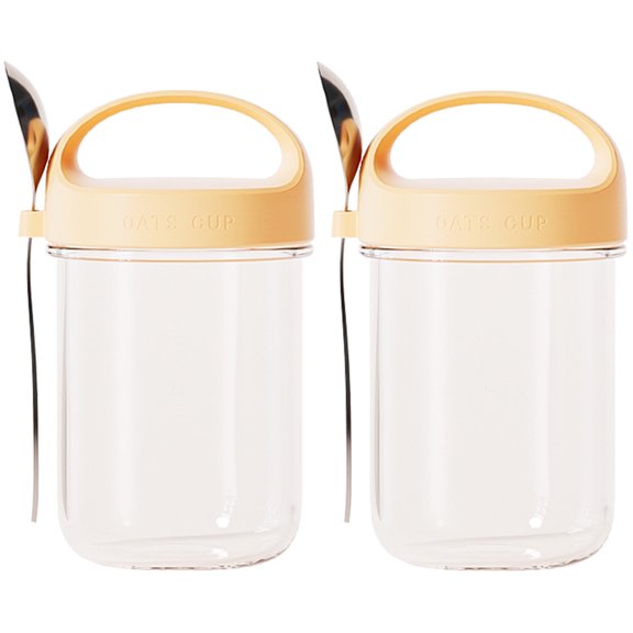 2Pack Overnight Oats Containers with Lids and Spoons,14 oz Airtight Oatmeal Container,Mason Jars with Lid for Cereal,Milk,Fruit,Yogurt,On The Go Container,Salad Jars,Glass Jars-Yellow
