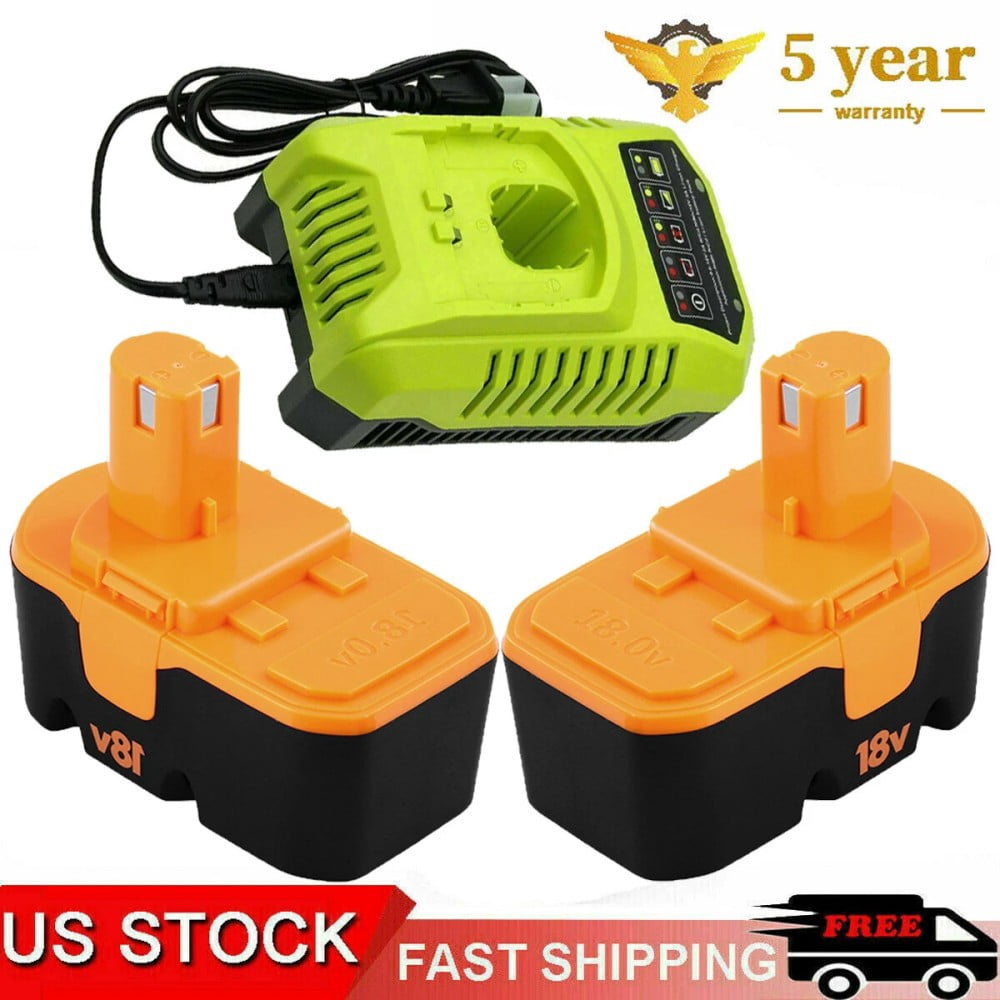 2Pack P100 18V 4.8Ah Replacement Ryobi 18V Batteries with a P117 Fast Charger for Ryobi 9.6V-18V Battery