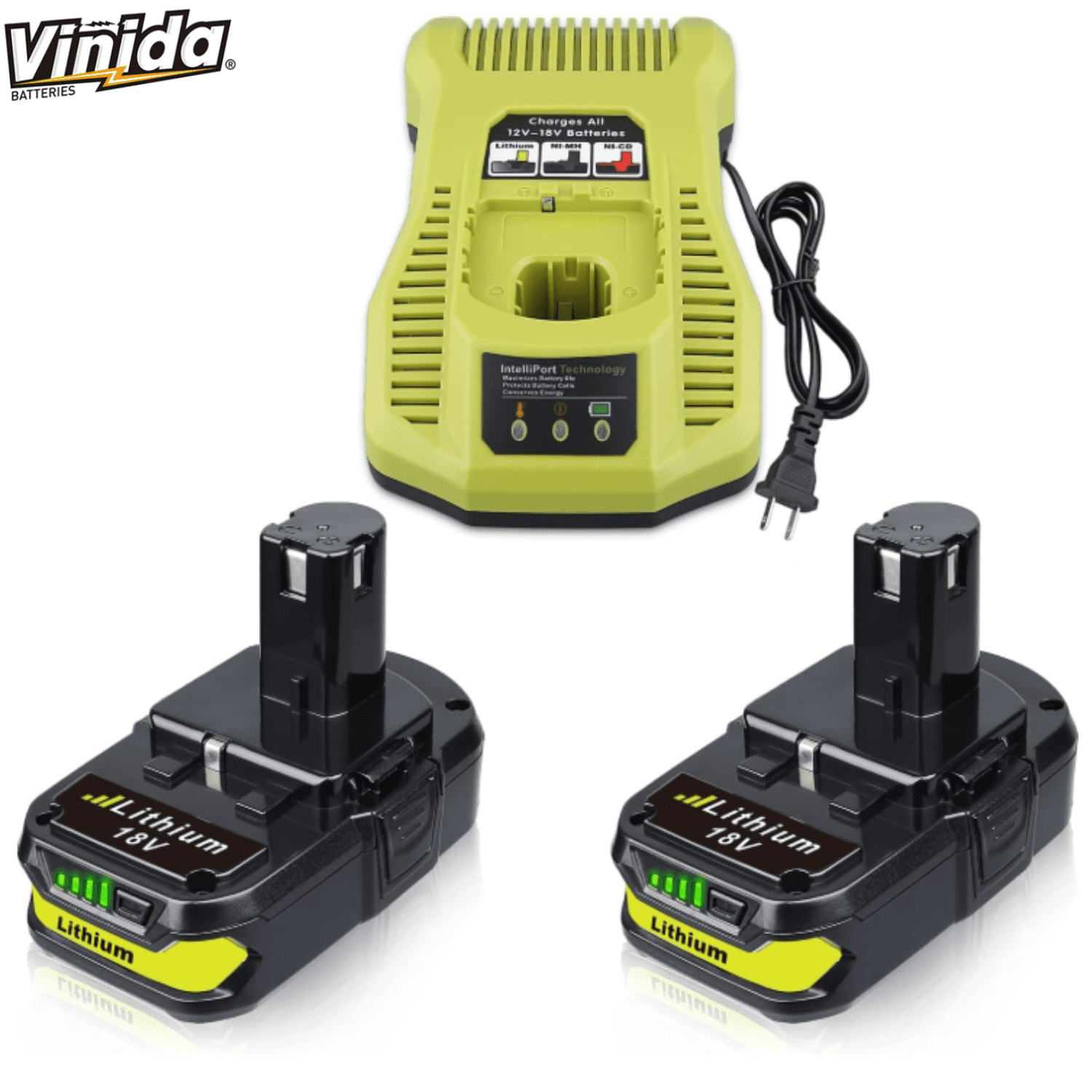 2Pack P102 3.6Ah Replacement Battery 18V Lithium &  P117 Charger , Ryobi Lithium 18V P108 P104 Tools and Charger with 260051002 P118