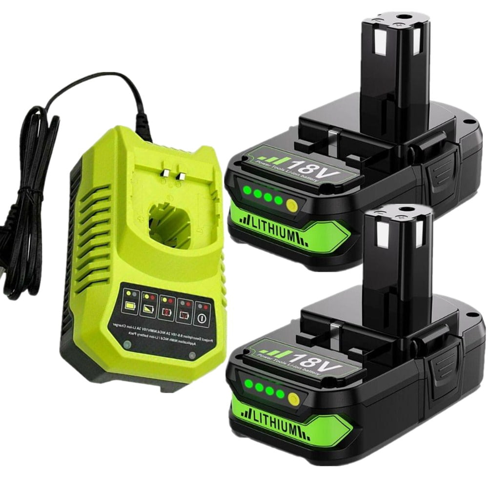 2Pack P102 Replacement for Ryobi Battery 18V Lithium Ryobi Charger for Ryobi 18v Lithium Battery 18V ONE P108 P107 P104 P105 P102 P103 Tools Charger with 260051002 P117 P118 P113 BCL1418