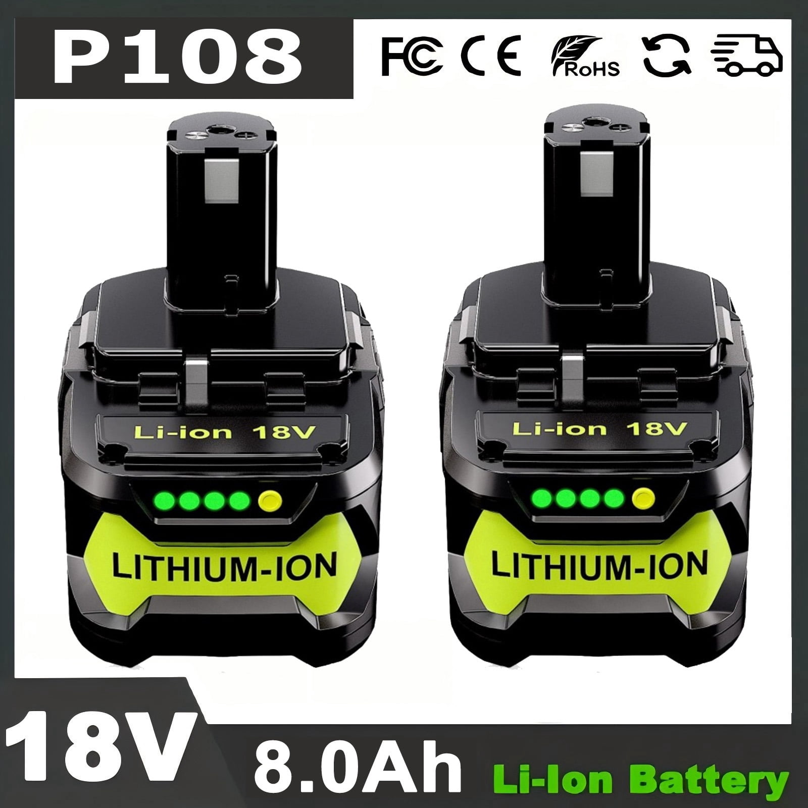 2Packs 18V 8.0Ah Battery Replacement for Ryobi 18V Battery P102 P103 P104 P105 P107 P108 Compatible with Ryobi 18V Cordless Power Tools