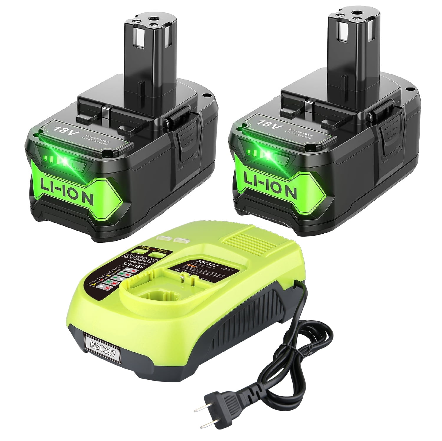2Pack P108 18V 9.0Ah Lithium Replacement Battery & P117B 3A Fast Charger With USB Port Compatible for Ryobi 18V Battery P102 P103 P109 Compatible with Ryobi 18Volt Plus Power Cordless Tools