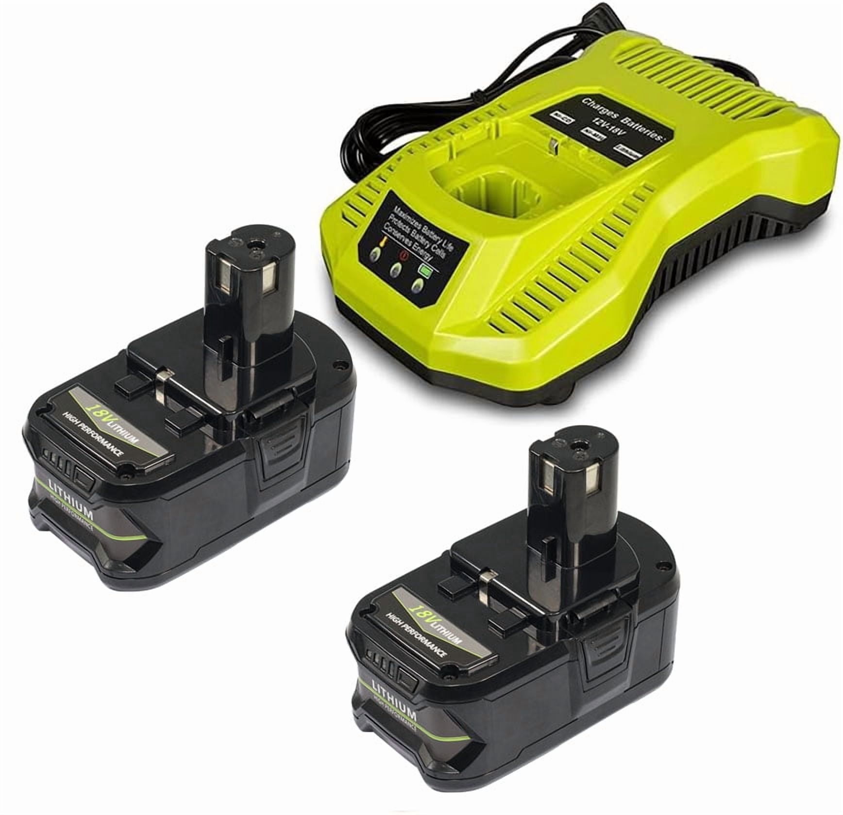 AERDU True 5.0Ah Battery 2-Pack and Charger for Ryobi 18V ONE+, High Capacity Lithium-Ion P108 P117 Kit
