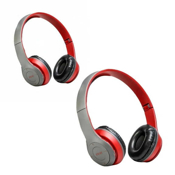2Pack P47 Foldable Sports Headphones w/ HiFi Stereo Sound & Ergonomic Design - Multipurpose for Home, Office, Gym, Travel (Red)
