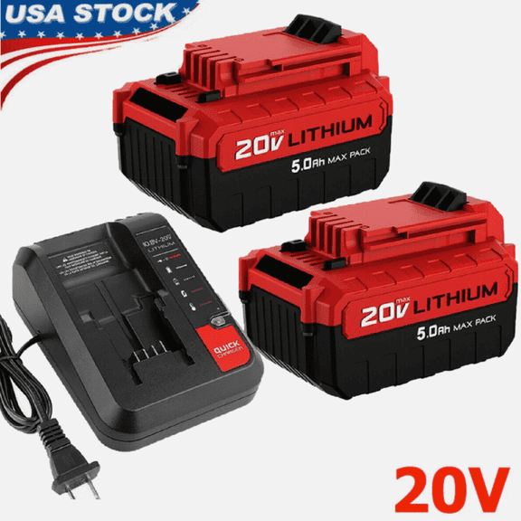 2Pack PCC685L Replace for Porter Cable 20V Lithium Battery 5.0Ah, for 20-Volt Power Tools PCC685LP PCC680L PCC681L PCC682L, Incliude 1Pack Porter-Cable 20V Battery Charger