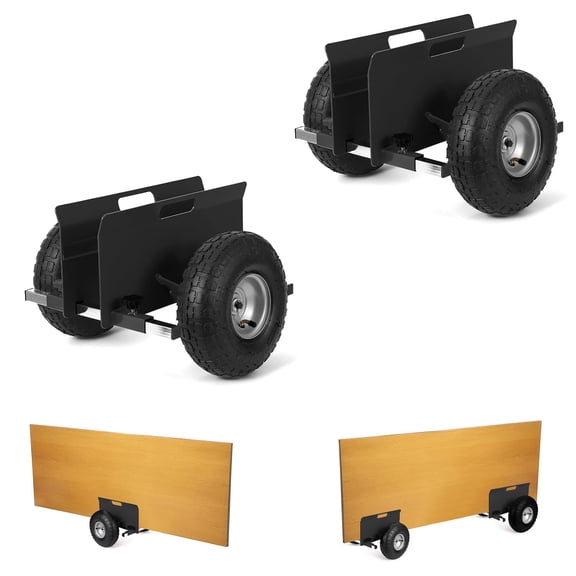 2Pack Panel Dolly 600 LBS Capacity Slab Dolly with 10in Inflatable Rubber Tires and Adjustable Clamp for Drywall Sheets Doors and Heavy Panel Transport Black