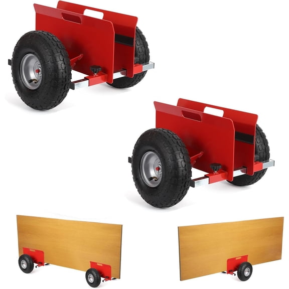 2Pack Panel Dolly 600 LBS Capacity Slab Dolly with 10in Inflatable Rubber Tires and Adjustable Clamp for Drywall Sheets Doors and Heavy Panel Transport Red